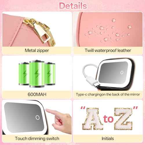 Mini Initial Makeup Bag With Led Mirror With Lights Gifts For Women Girls, Small Makeup Box For Travel Gift, Cosmetic Bag Make Up Organizer Personalized Bags Birthday Christmas Gifts For Womens (A)
