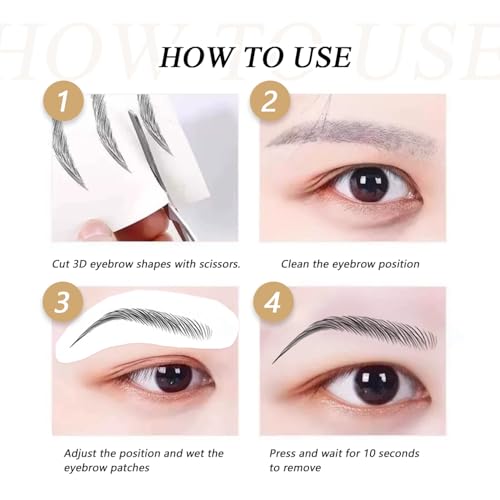 Black 3D Eyebrow Tattoo Stickers - 54 Pairs Waterproof