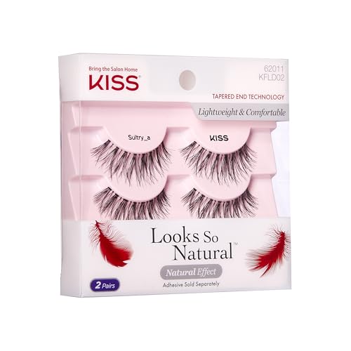 KISS False Eyelashes Sultry, 2 Pairs, Reusable | Lightweight & Comfortable | Tapered End Technology | Cruelty-Free | Contact Lens Friendly