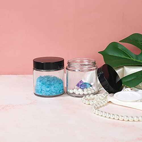 4 oz Clear Round Glass Jars, Pack of 2 with Black Lids, Cosmetics Containers for Face Cream Lotion, Powder, Candle, Spice, Body Butter
