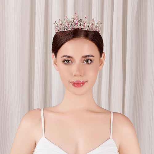 Tiara for Women, Crown and Tiara for Girl Princess, Bride Wedding Happy Birthday Halloween Cosplay Hair Accessories Decorations (Gold Pink)