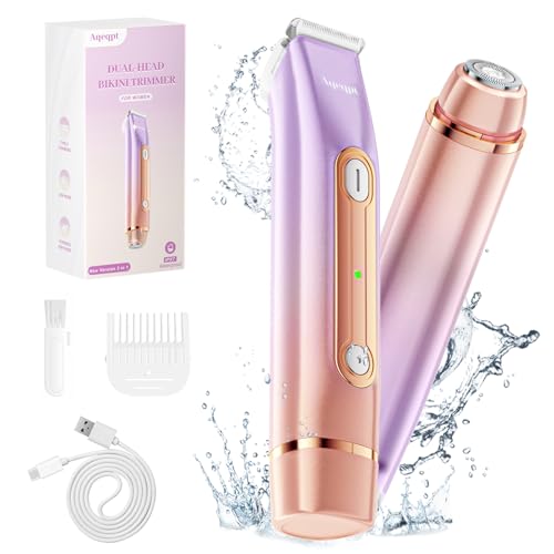 Bikini Trimmer for Women, Electric Razors with Dual Heads, Rechargeable Pubic Hair Trimmer with IPX7 Waterproof, Painless Pro Shaver for Underarm Leg Arm Body Face Private Area£¨DuskyRose£©