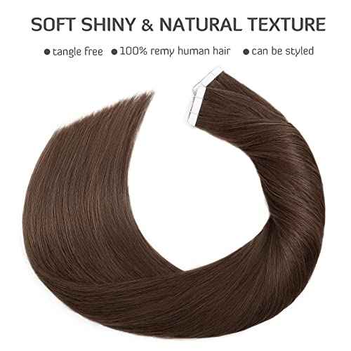 S-noilite Tape In Hair Extensions Human Hair Real Natural Straight Silky Remy Hair Seamless Double Side Tape in Hair Extensions for Women (20 Inch, 4 Medium Brown)