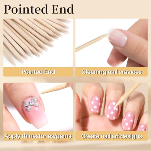 100PCS Double Sided Nail Cuticle Pushers - Wooden Orange Sticks for Nails, Manicure & Nail Art