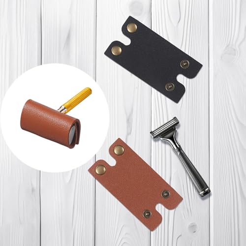 2 Pack Safety Razor Head Covers - Leather Protective Case