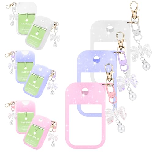 Hand Sanitizer Spray Case Compatible with Touchland Power Mist 1 oz(30 ml) - with Bow Keychain Silicone Protective Cover Accessories for Touchland (Pink/Purple/White)