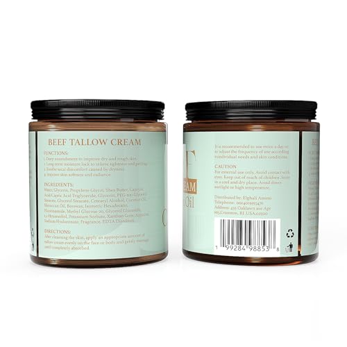 Beef Tallow Cream with Moroccan Oil 100g (3.5 oz) | Whipped Beef Tallow for Skin, Face & Body | Deep Hydration Moisturizer with Shea Butter, Coconut Oil & Beeswax ? For Dry, Sensitive & Irritated Skin