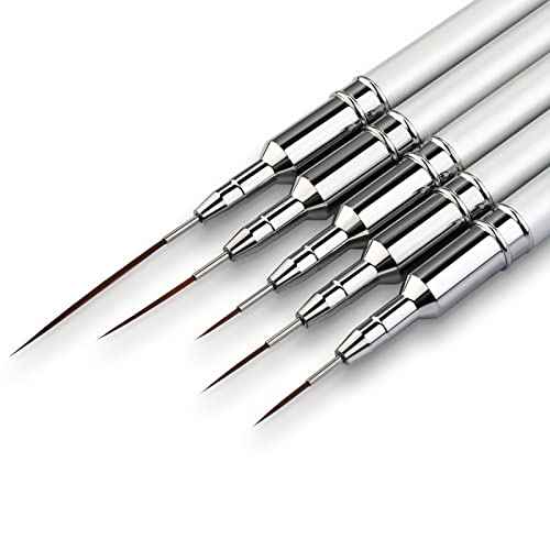 5PC Nail Art Brush Set - Long Lines, Liner, UV Gel Polish, Metal Handle, Sizes 7/9/11/15/25mm
