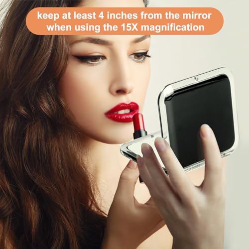 SANTOO 15X Magnifying Compact Makeup Mirror - Travel-Friendly, Portable & Two-Sided