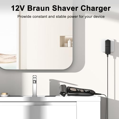 12V Shaver Charger Cable for Braun Series 9 7 5 3 1 XT5, for Braun Razor 3040s 340s 310S 9385cc 370 720 760cc 790cc 720s-4 7865cc 9090cc 9290cc 9330s 5018s 7020s 9095cc 390cc Charger Cord