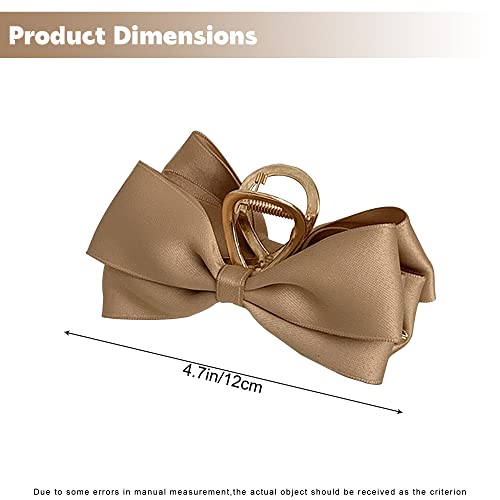 Satin Bow Claw Clip Large Hair Bow Khaki Bow Hair Clip for Women Casual & Formal Wear Stylish and Elegant Big Hair Bow Non-slip Strong Hold For Girls and Women with Thick and Thin Hair