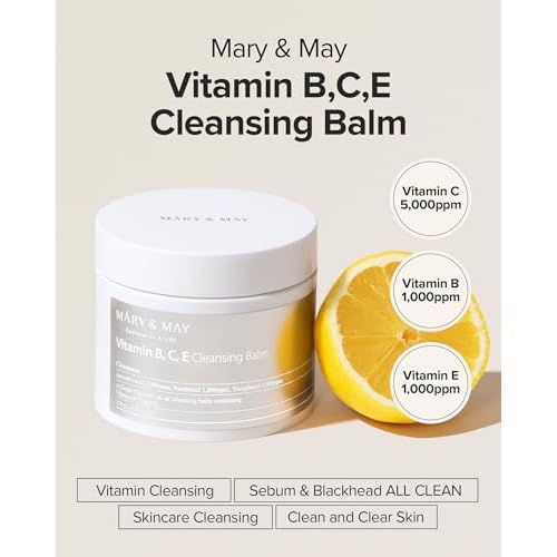 Mary&May Vitamin B, C, E Cleansing Balm - Oil Balm Gentle Makeup Remover and Skin Purifier for Glowing, Clear Skin - Hypoallergenic and Cruelty-Free, EWG ingredients, 4.06oz.