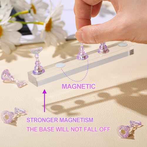 2 Nail Stand for Press Ons, Fake Nail Holder for Painting Nails, Upgrade Solid Acrylic Nail Stands Nail Magnets for Nail Art Design, Flower Nail Holder for Nail Practice Display Supplies W/ Glue Tips