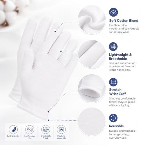 White Cloth Inspection Gloves, 12 Pairs - Soft Breathable Stretch (Size L)