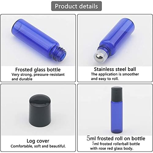 JIUWU 15pcs 5ml Blue Essential Oils Stainless Steel Roller-on Bottles Refillable Perfume Organic Beauty Stainless Steel Frosted Vials with 2pcs Funnels, 1 Tool