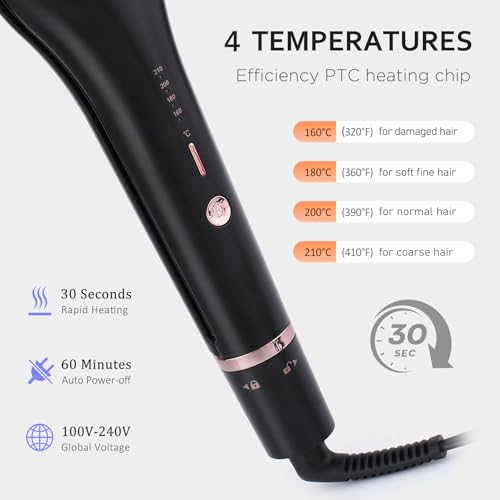 Janelove 4-in-1 Hair Crimper & Waver, 4 Wave Styles, Adjustable Temp, LED Display