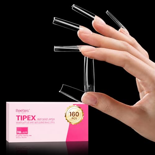 Beetles Tipex Instant Apex Nail Tips XL Square Clear 160pcs - Perfect for DIY Extensions