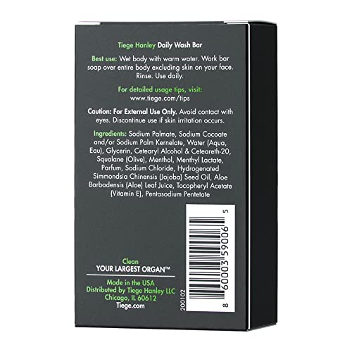Tiege Hanley Daily Body Wash Bar Soap for Men With Vitamin E, Jojoba Oil, and Aloe to Cleanse, Hydrate, and Gently Exfoliate, Men's Shower Skin Care, Subtle Cucumber Scent, 5 Oz Bar