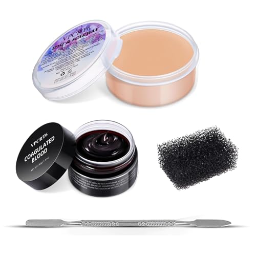 Fake Blood Scar Wax SFX Makeup Kit, Professional Special Effects Set with Scar Wax & Coagulated Blood Scab Gel for Realistic Zombie, Vampire & Monster Wounds, Halloween Cosmetic