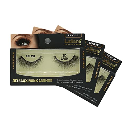 Laflare 3D Faux Mink Eyelashes - Reusable, Natural, 3-Pack
