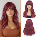 Haloo Mix Red Wigs with Bangs, 19 Inch Natural Wavy Synthetic Hair for Women