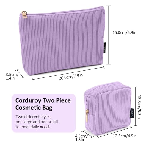 MAGEFY Corduroy Makeup Bag Set 2-Pack - Mini Pouches Purple