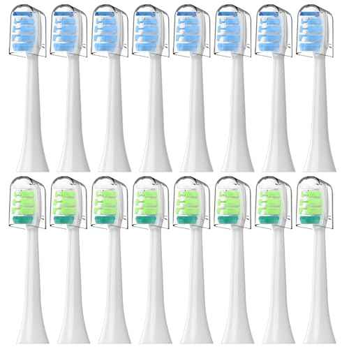 Toothbrush Replacement Heads for Philips Sonicare 16(Green and Blue) Pack Soft Replacement Electric Toothbrush Head Compatible with Philips Sonicare Electric Toothbrush