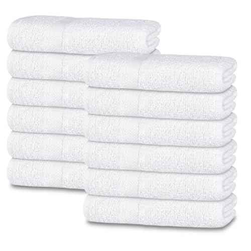 White Classic 12-Pack Cotton Face Towels, 100% Ring Spun Cotton, Ultra Soft Absorbent Spa Towels for Bathroom, Kitchen and Face Cleaning