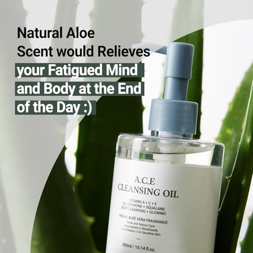 ASNO Multi Vitamin A.C.E Cleansing Oil 300ml - Vegan Makeup Cleanser, Blackhead Whitehead Sebum Remover, Pore Control & Aromatherapy, Glutathione + Aloe vera + Squalane, Korean Skin Care