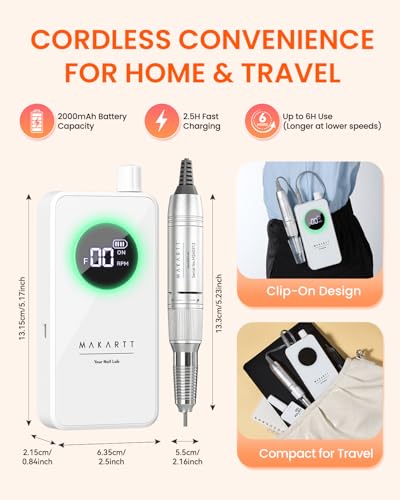 Makartt Cordless Nail Drill for Beginners (White) – Easy E-File, Safe & Quiet