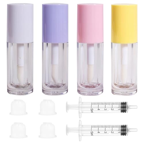 Qeuly 4Pcs 6ml Empty Lip Gloss Tubes with Wand & Colorful Caps