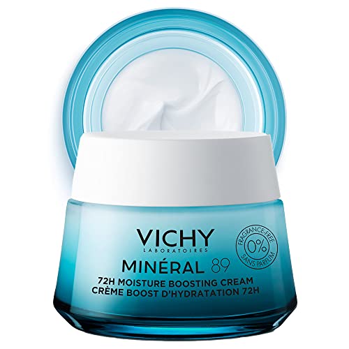 Vichy Mineral 89 Fragrance Free Cream, 72H Moisture Boosting Lightweight Cream | Hydrating Face Moisturizer with Hyaluronic Acid and Niacinamide | Suitable for All Skin Types