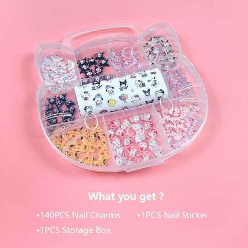 141 PCS Cute Kawaii Y2K Nail Art Stickers - Slime & 3D Nail Charms, Flatback Resin Charms