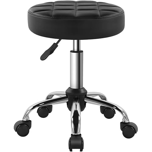Black Classic Swivel Stool - 360¡Æ Mobility & Adjustable Height Rolling Stool Chair for Salon, Home Office, Kitchen Island, Makeup Vanity
