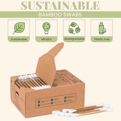 Bamboo Cotton Swabs 200 Pack - Natural Swabs for Ears, Makeup & Cleaning - Carbonized Bamboo Sticks with Soft Buds - Travel Size Q Gentle Tips - Precision Ear Cleaner Swabs