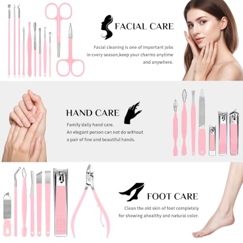 Pink 26-Piece Manicure & Pedicure Set for Women, At-Home Nail Care Kit