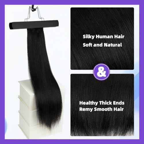 16 Inch Human Hair Ponytail 80g Long Wrap Around Ponytail Natural Black Real Hair Ponytail Extension for Women(16inch,Natural Black)
