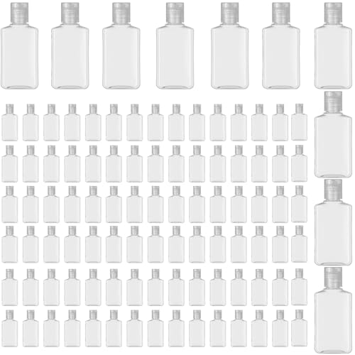 100 Pieces 1 oz Plastic Bottles Clear Travel Bottles with Flip Cap Portable Empty Hand Sanitizer Bottles, Refillable Containers for Travel Business Trip for Shower Gel, Face Creams, Body Lotions