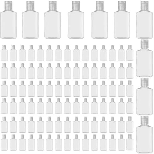 100 Pieces 1 oz Plastic Bottles Clear Travel Bottles with Flip Cap Portable Empty Hand Sanitizer Bottles, Refillable Containers for Travel Business Trip for Shower Gel, Face Creams, Body Lotions