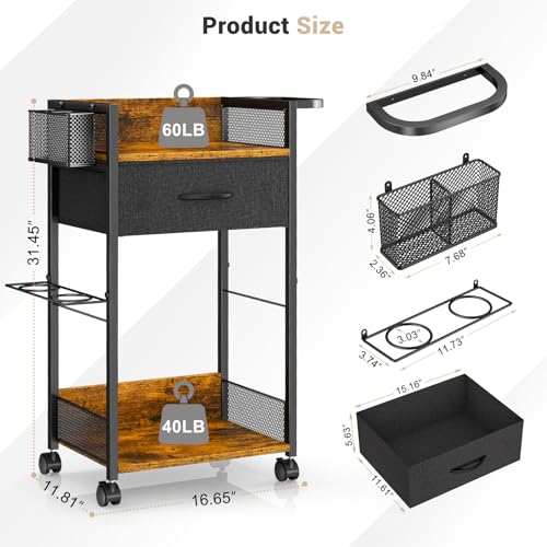 Salon Trolley Cart with Wheels, Mobile Hair Stylist Station with Metal Tool Holder & Basket, Rolling Barber Table with Fabric Drawer, Storage for Salon, Barbershop, Spa & Tattoo, Black