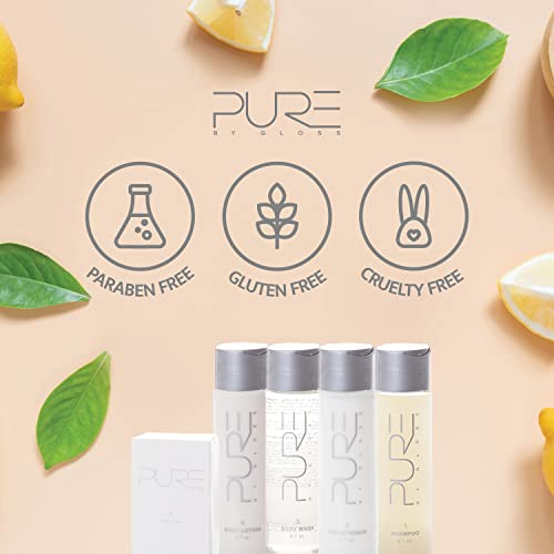 Pure by Gloss Gift Set ? Fresh Lemon Scent ? for All Hair and Skin Types ? With Shampoo [8.5oz], Conditioner [8.5oz], Body Wash [8.5oz], Body Lotion [8.5oz], Body Bar [4oz], & Loofah ? Cruelty Free