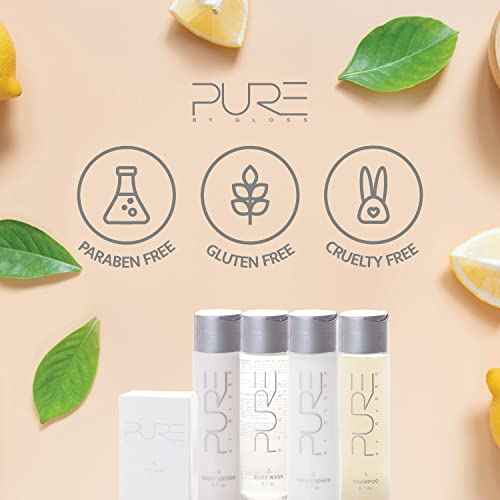 Pure by Gloss Gift Set ? Fresh Lemon Scent ? for All Hair and Skin Types ? With Shampoo [8.5oz], Conditioner [8.5oz], Body Wash [8.5oz], Body Lotion [8.5oz], Body Bar [4oz], & Loofah ? Cruelty Free
