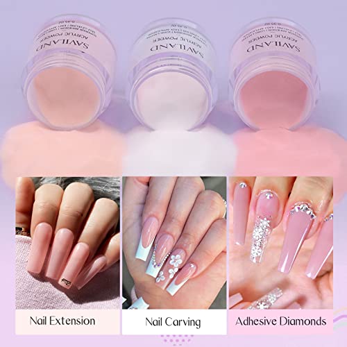 Saviland Acrylic Nail Starter Kit - Clear, Pink & Nude Powder with Liquid