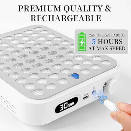 ANGNYA Nail Dust Collector with Lamp,Vacuum Fan Rechargeable Dust Collector with Dust Brush Powerful Brushless Dust Collector for Acrylic Gel Nail Polishing, Perfect for Salon Home Use