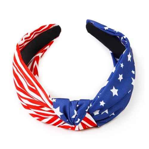 4th of July Women's Headbands - Knotted American Flag Top Knot Hair Hoops, Patriotic USA Independence Day Red White and Blue Accessories
