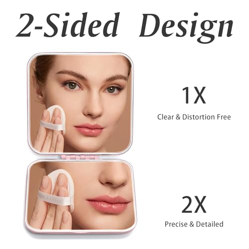Compact Mirror, Pocket Travel Makeup Mirror for Purse, Metal Square Shell, 2-Sided 1X/2X Magnifying, Portable, Folding, Handheld, Rose,18 Pack