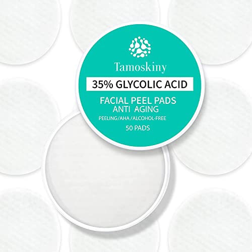 35% Glycolic Acid Pads for Face & Body, Exfoliating Facial Peel, AHA Resurfacing Pads with Vitamins B5, C & E, Green Tea, Glycolic Acid Peel Pads for Dark Spots Acne Fine Lines & Wrinkles 50 Pads