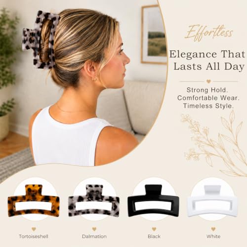 SEVEN STYLE Glossy Leopard 5-Inch XL Jumbo Claw Clips 4-Pack for Women