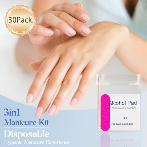 Qsnidy 30 Pack Disposable Manicure Kit - 3-Piece Nail Tool Set