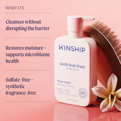 Kinship Gentle Moisturizing Body Wash for Sensitive Skin | Eczema Relief & Hydration for Dry Skin | Vanilla Body Soap, 13 oz